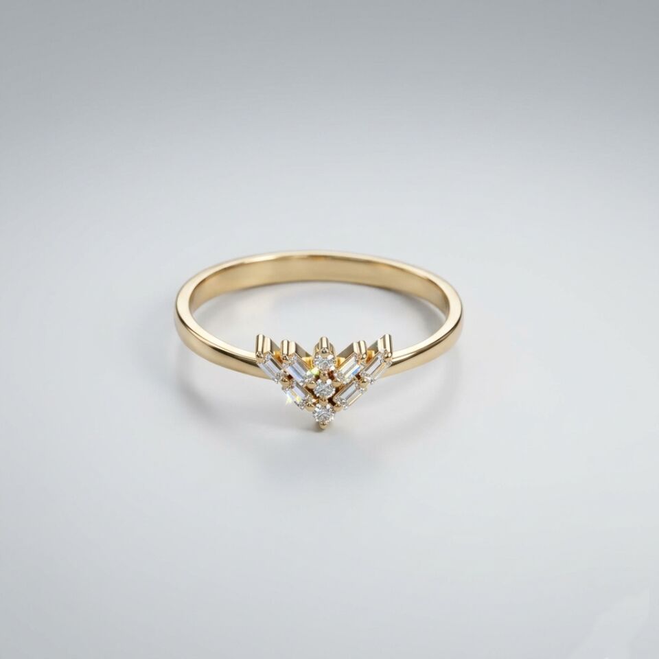 14 Ayar Taşlı Baget Pırlanta Yüzük