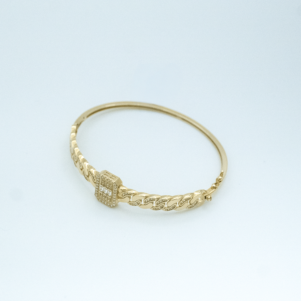 14 Ayar Baget Detaylı Kelepçe Altın Bileklik