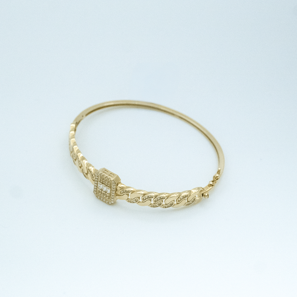 14 Ayar Baget Detaylı Kelepçe Altın Bileklik