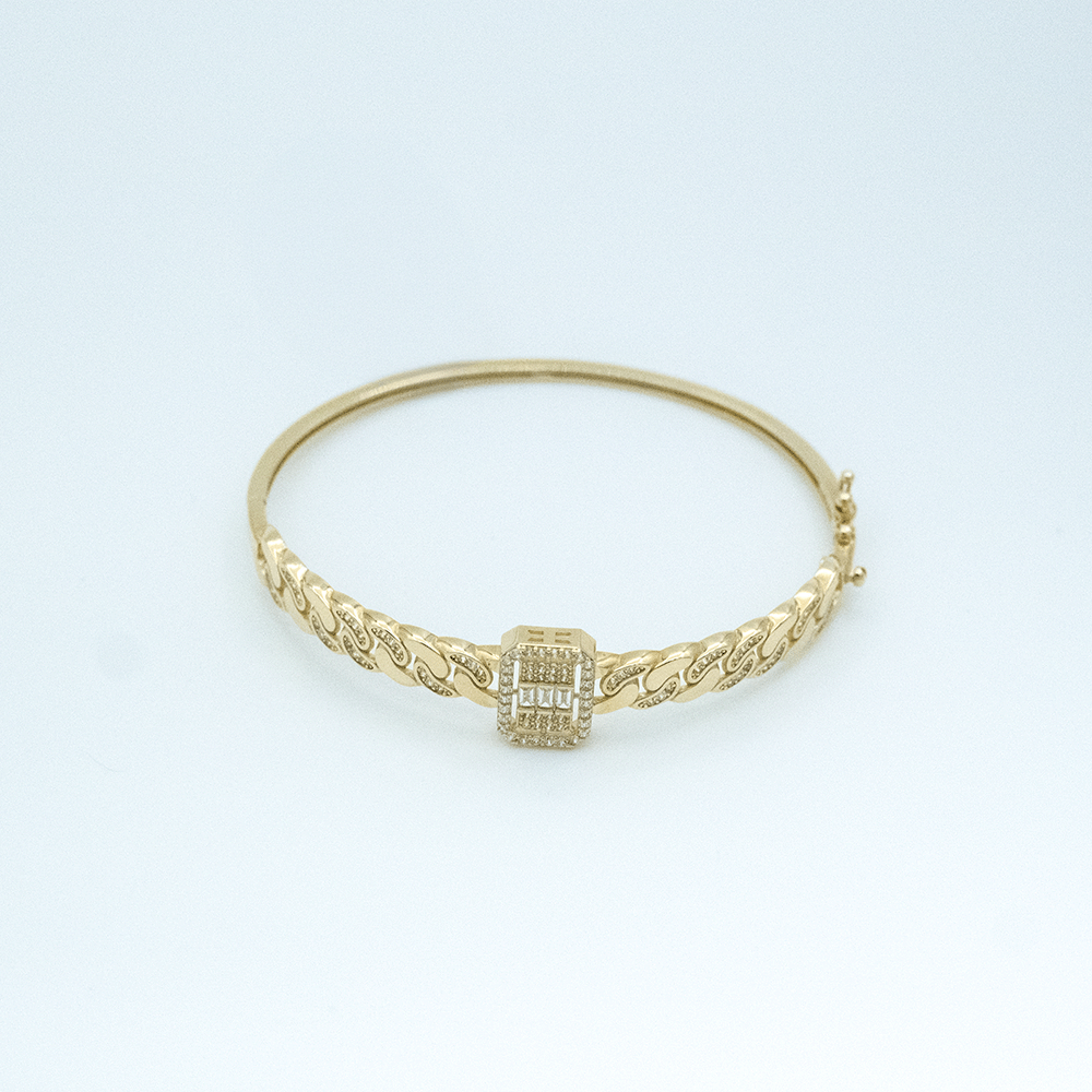 14 Ayar Baget Detaylı Kelepçe Altın Bileklik