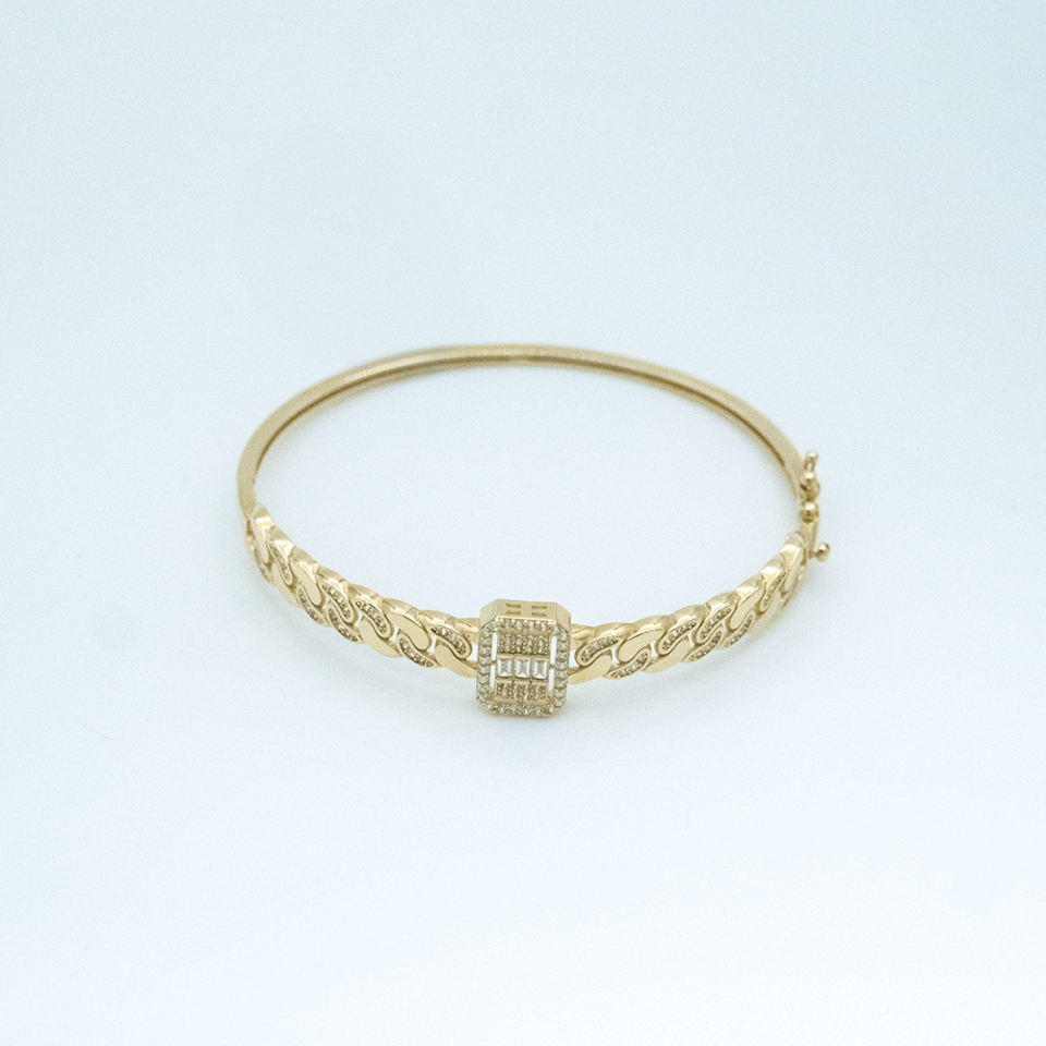 14 Ayar Baget Detaylı Kelepçe Altın Bileklik