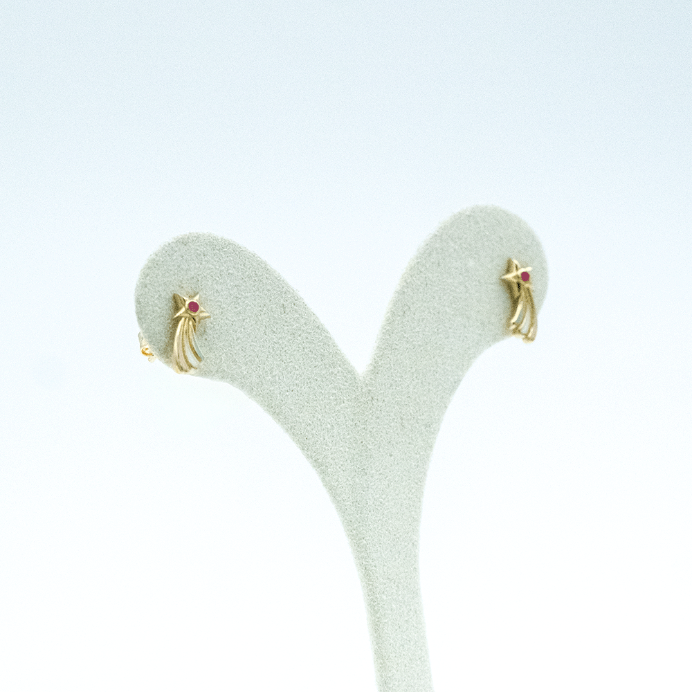 14 Ayar Renkli Yıldızlı Detaylı Altın Küpe