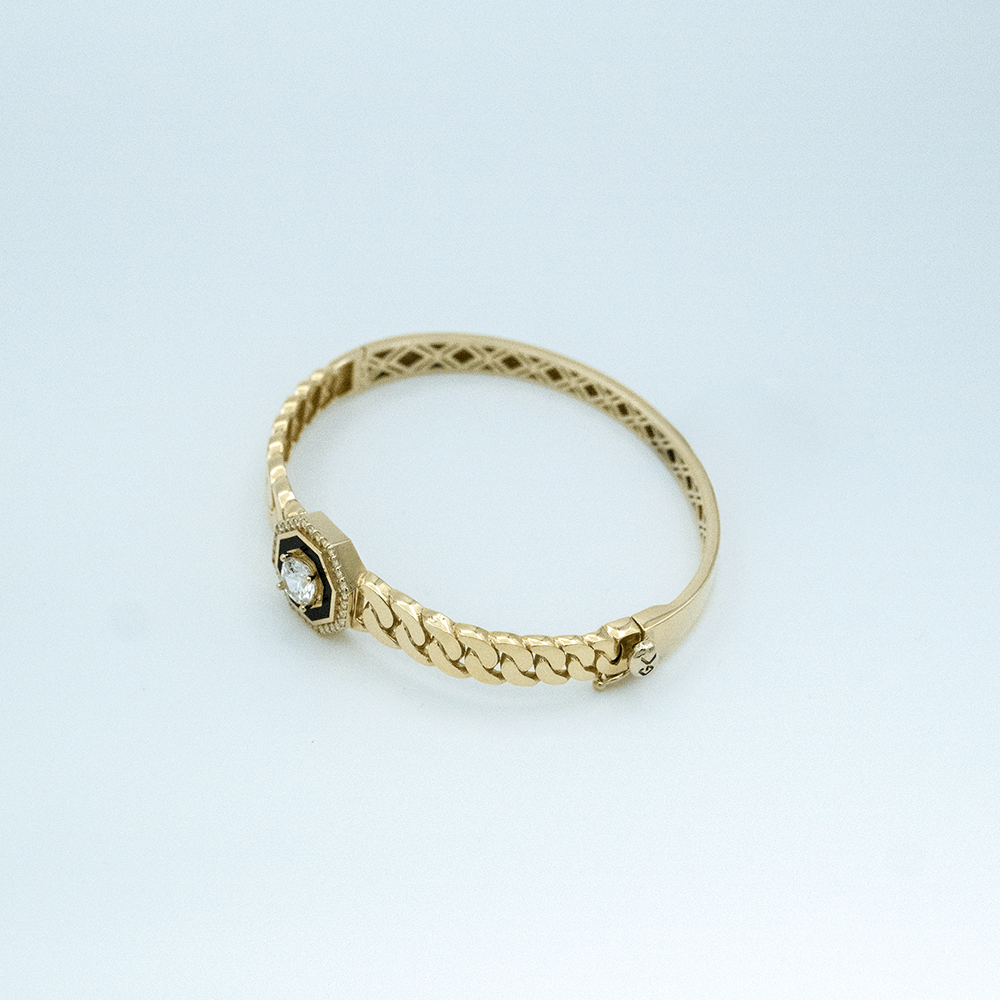 14 Ayar Taşlı Kelepçe Altın Bileklik