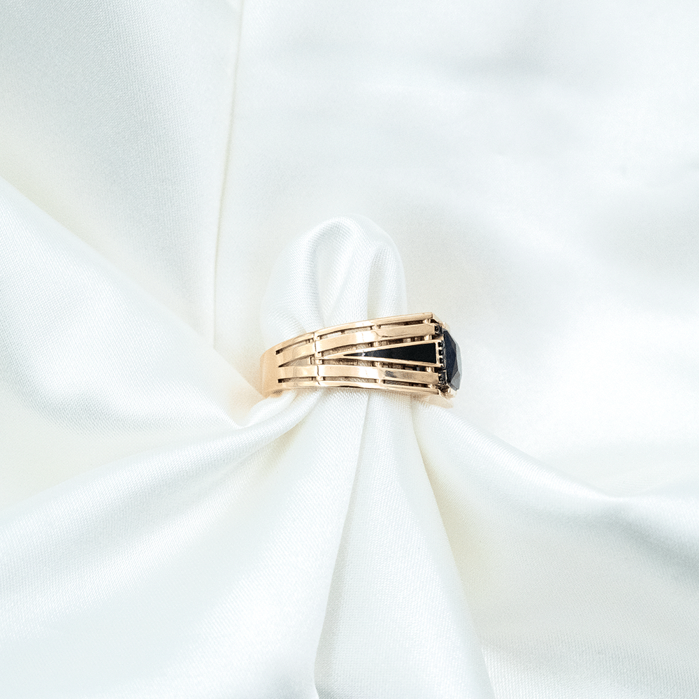 14 Ayar Mavi Taşlı Erkek Altın Yüzük