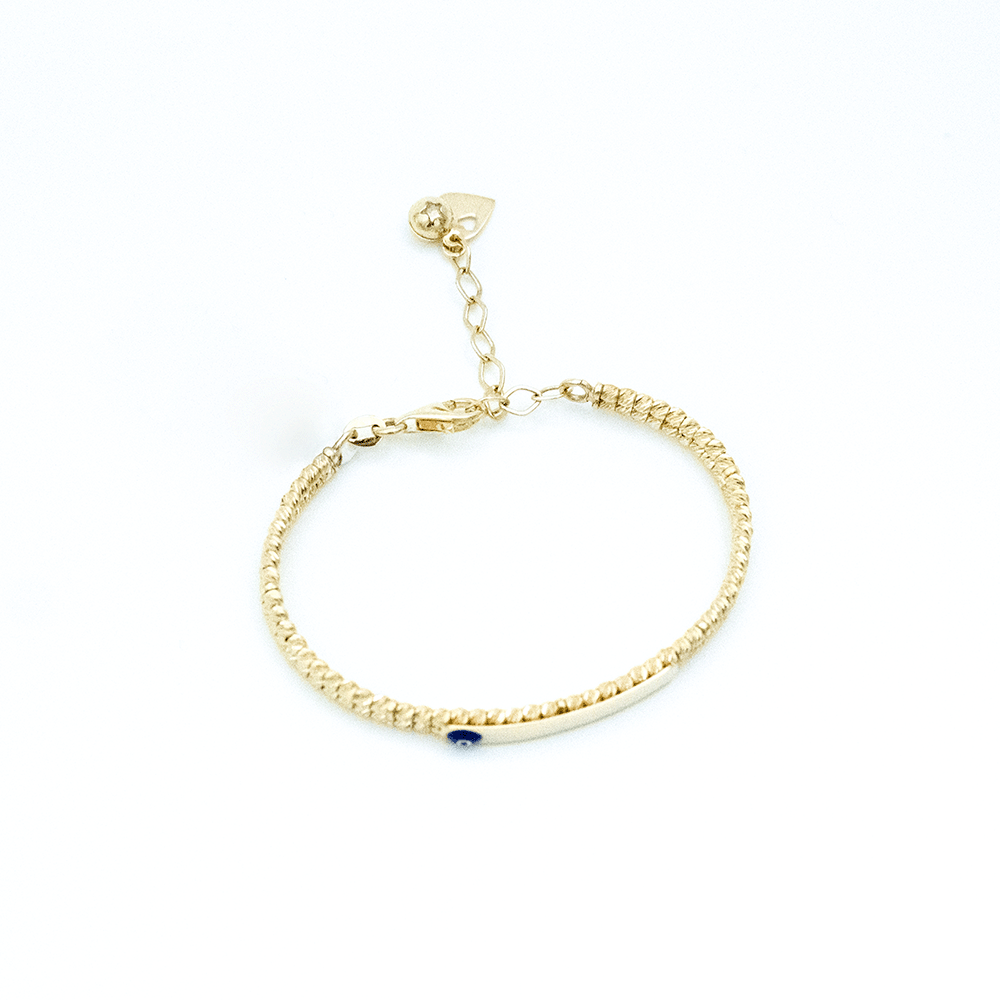 14 Ayar Nazar Boncuklu Detaylı Kelepçe Altın Bileklik