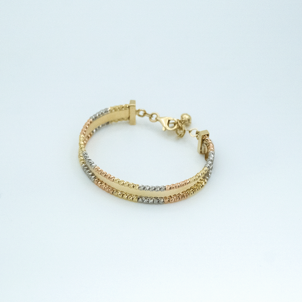 14 Ayar Renkli Dorika Toplu Sıralı Kelepçe Altın Bileklik