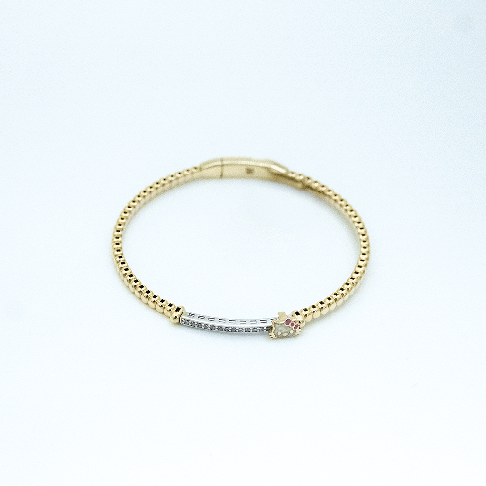 14 Ayar Kedi Detaylı Kelepçe Altın Bileklik