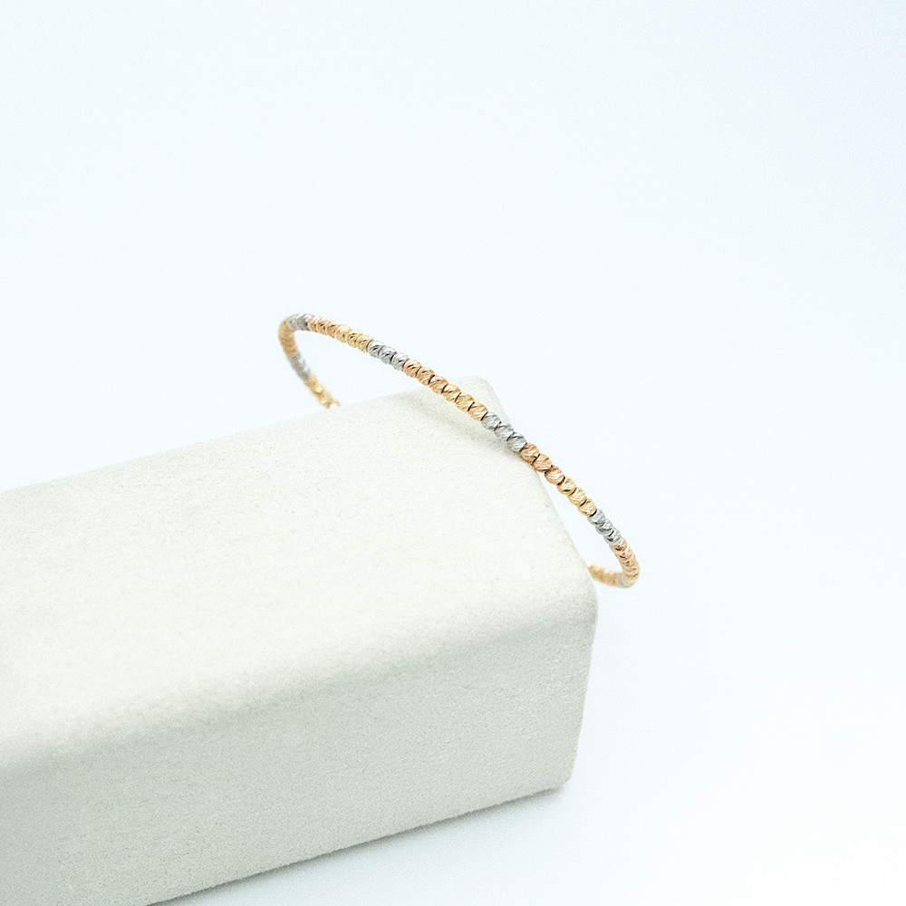 14 Ayar Renkli Top Sıralı Detaylı Kelepçe Altın Bileklik