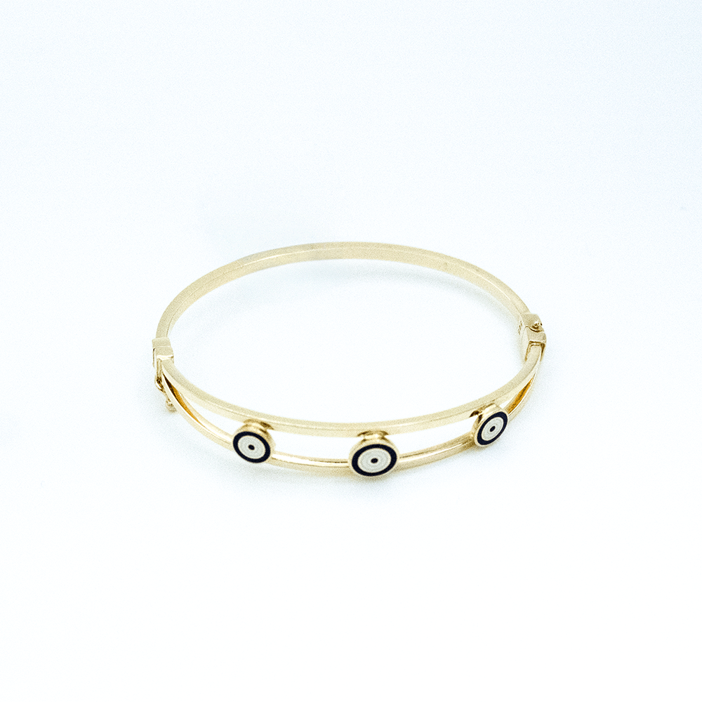 14 Ayar Beyaz Mineli Desenli Kelepçe Altın Bileklik