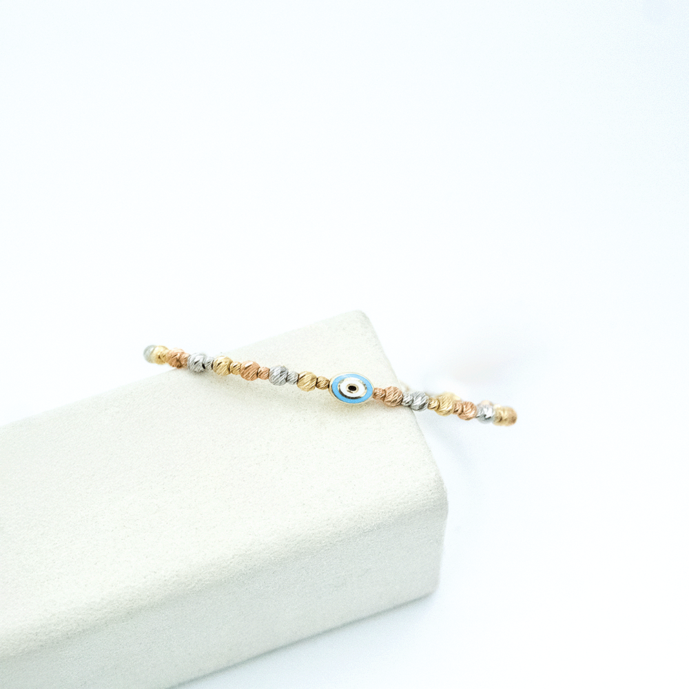 14 Ayar Mavi Mineli Detaylı Kelepçe Altın Bileklik