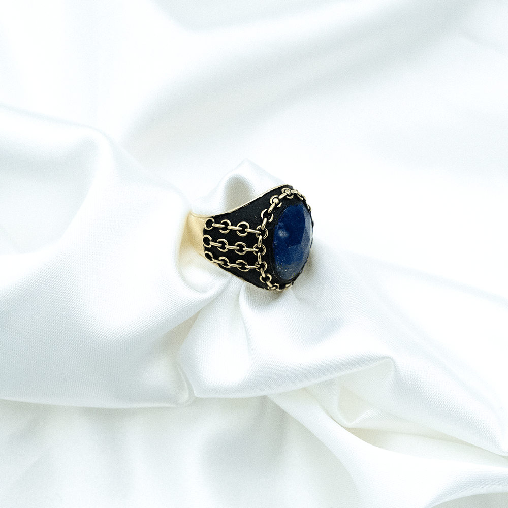 14 Ayar Mavi Erkek Altın Yüzük