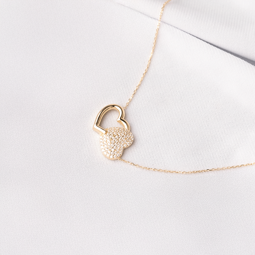 14 Ayar Çift Kalpli Zincir Altın Kolye