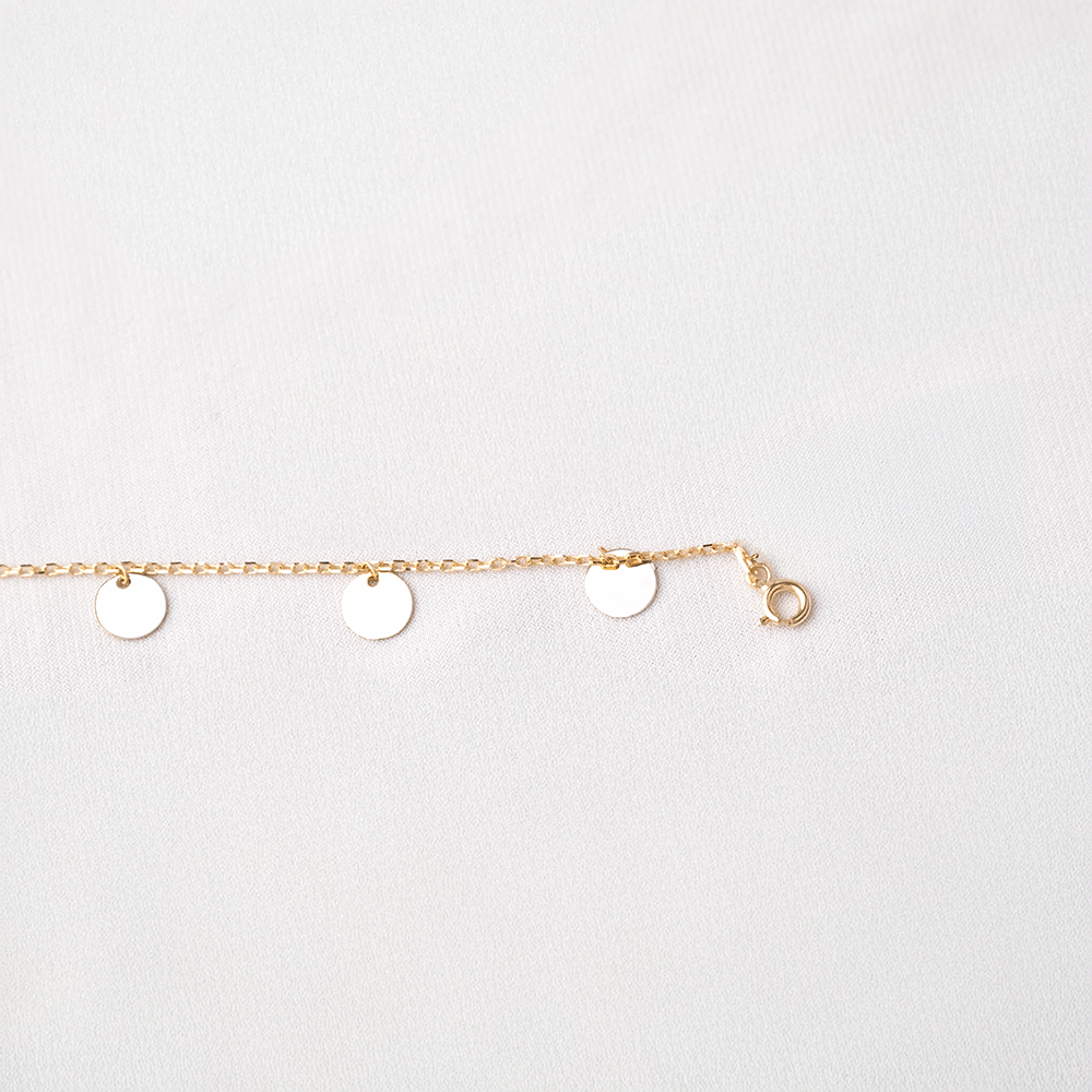 14 Ayar Daire Plaka Sıralı Altın Bileklik