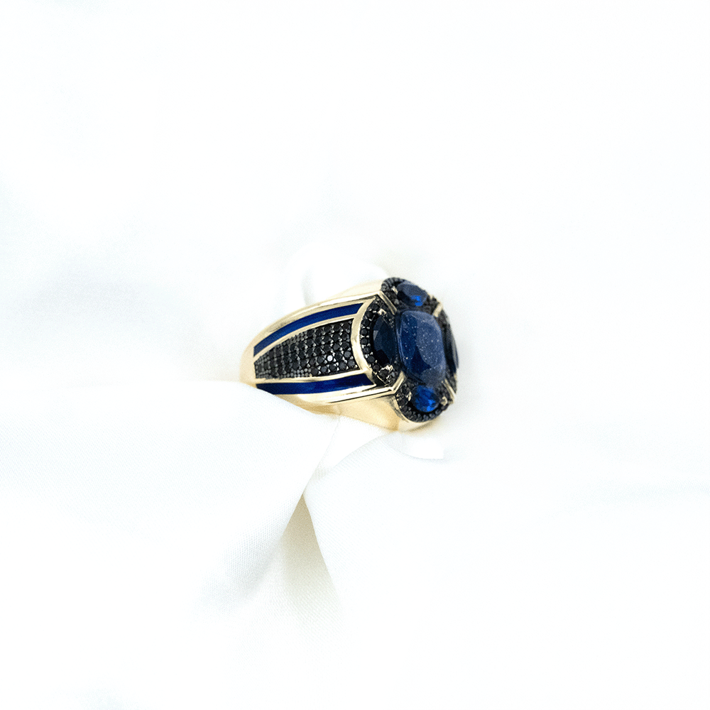 14 Ayar Mavili Erkek Altın Yüzük