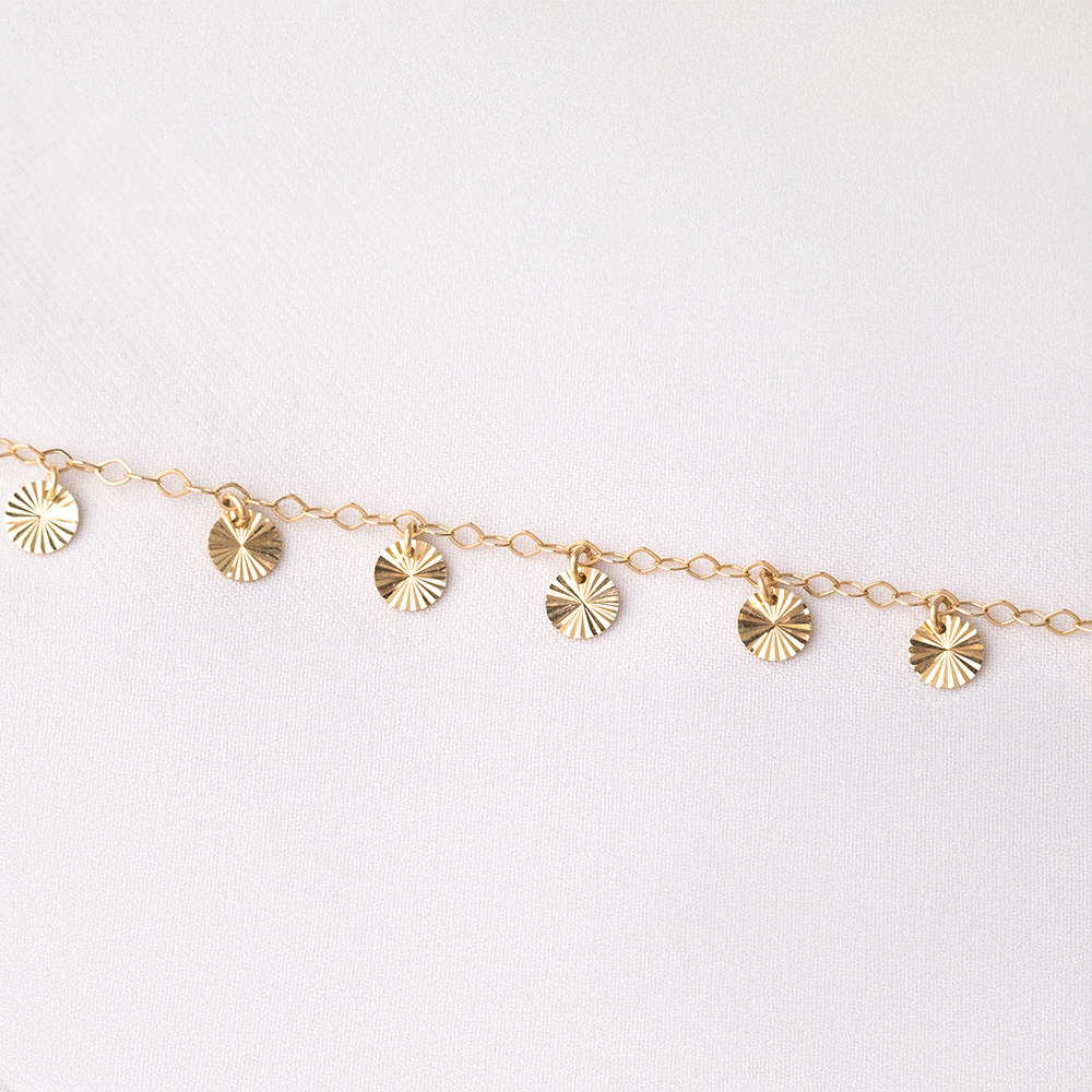 14 Ayar Parıltılı Daire Sıralı Dörtgen Zincirli Altın Bileklik