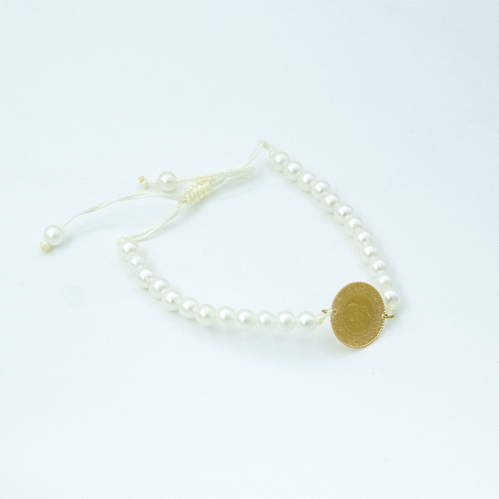 22 Ayar Beyaz İpli Bağlamalı Çeyrek Bileklik