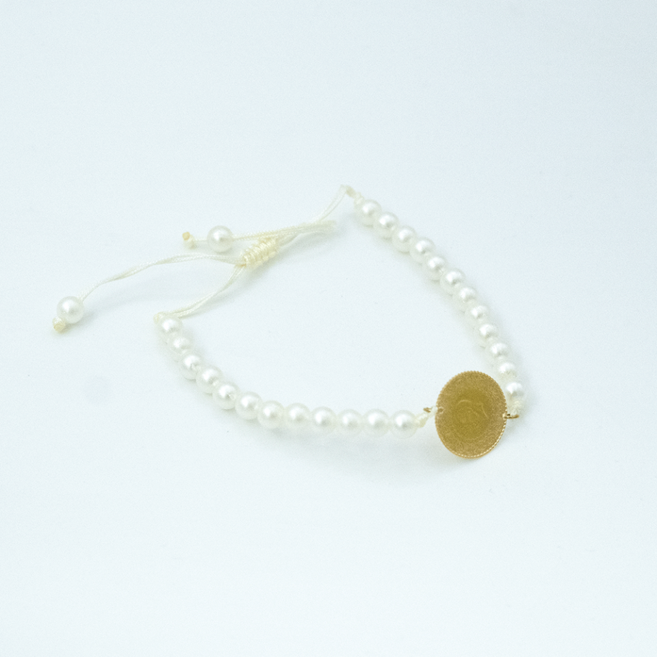 22 Ayar Beyaz İpli Bağlamalı Çeyrek Bileklik