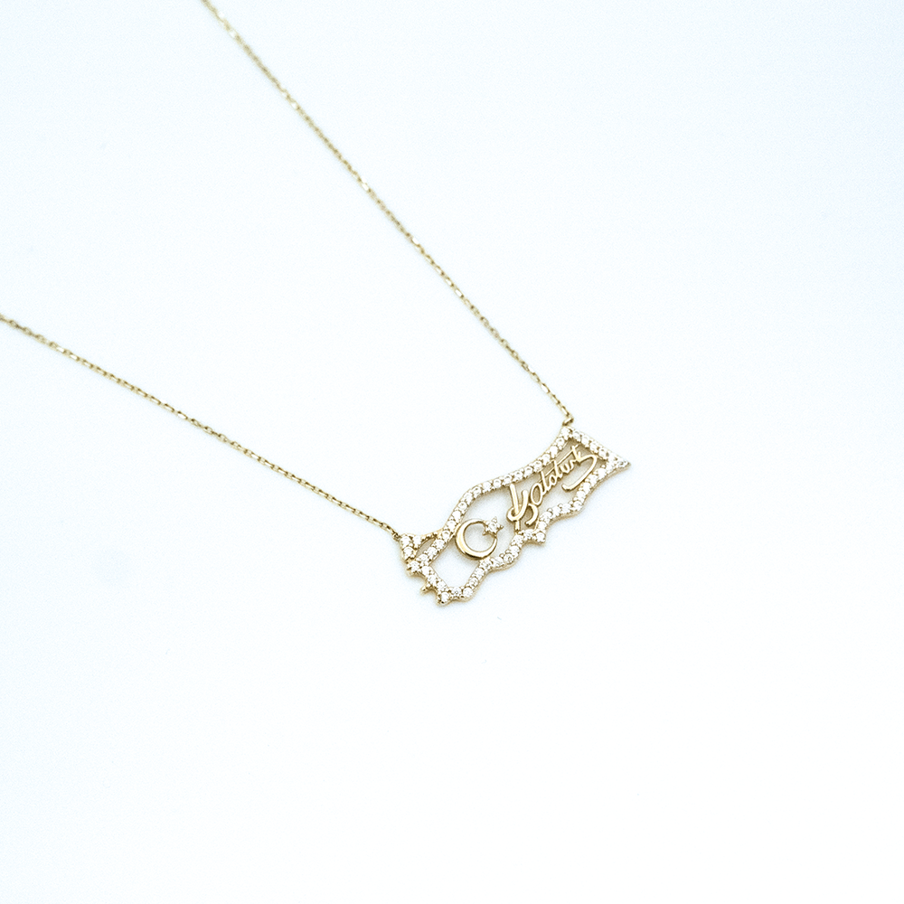 14 Ayar Taşlı Detaylı Atatürk İmzası Altın Kolye