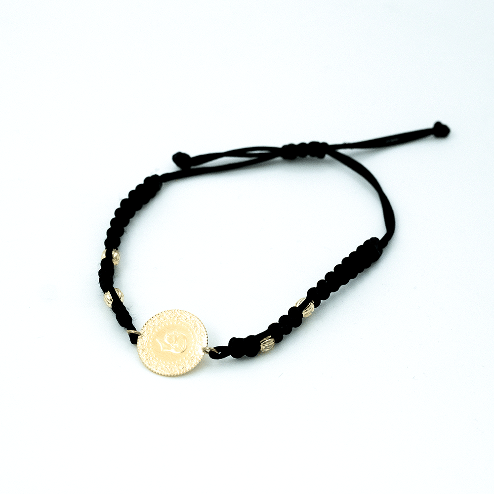 22 Ayar Siyah İpli Bağlamalı Detaylı Çeyrek Bileklik