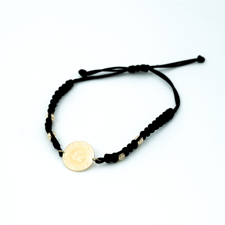 22 Ayar Siyah İpli Bağlamalı Detaylı Çeyrek Bileklik