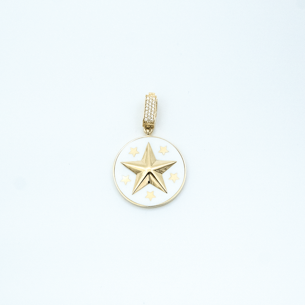 14 Ayar Yıldızlı Daire Altın Kolye Ucu (Ajda Charm)