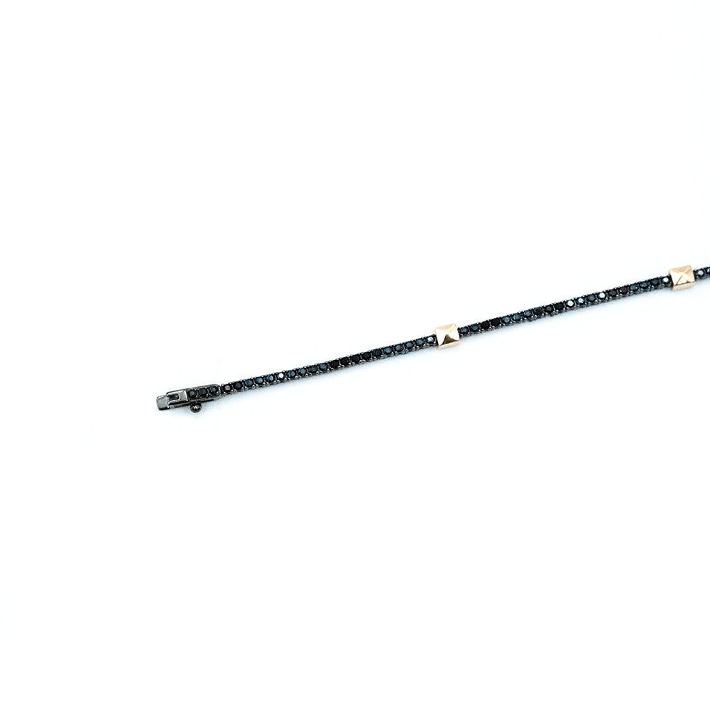 14 Ayar Siyah Daireli Kare Detaylı Unisex Altın Bileklik