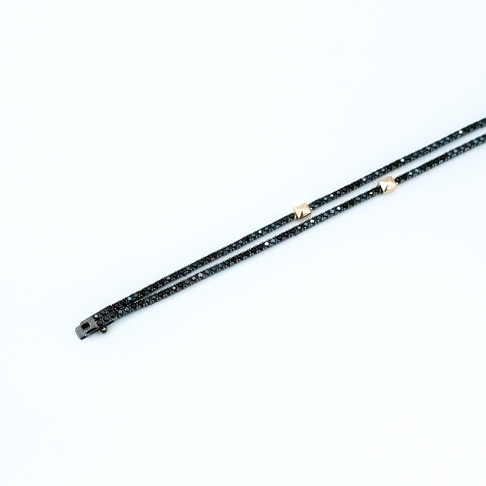 14 Ayar Çift Sıralı Siyah Unisex Altın Bileklik