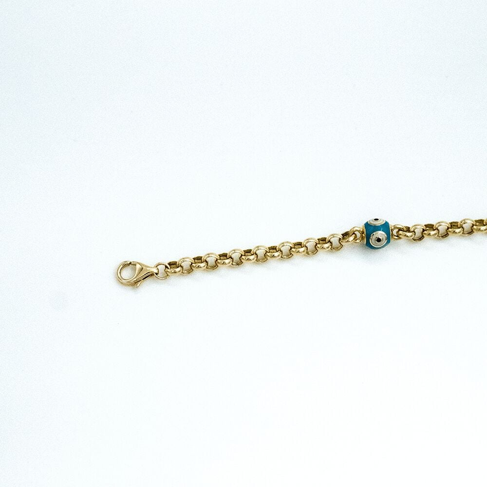 14 Ayar Mavi Mineli Nazar Boncuğu Altın Bileklik