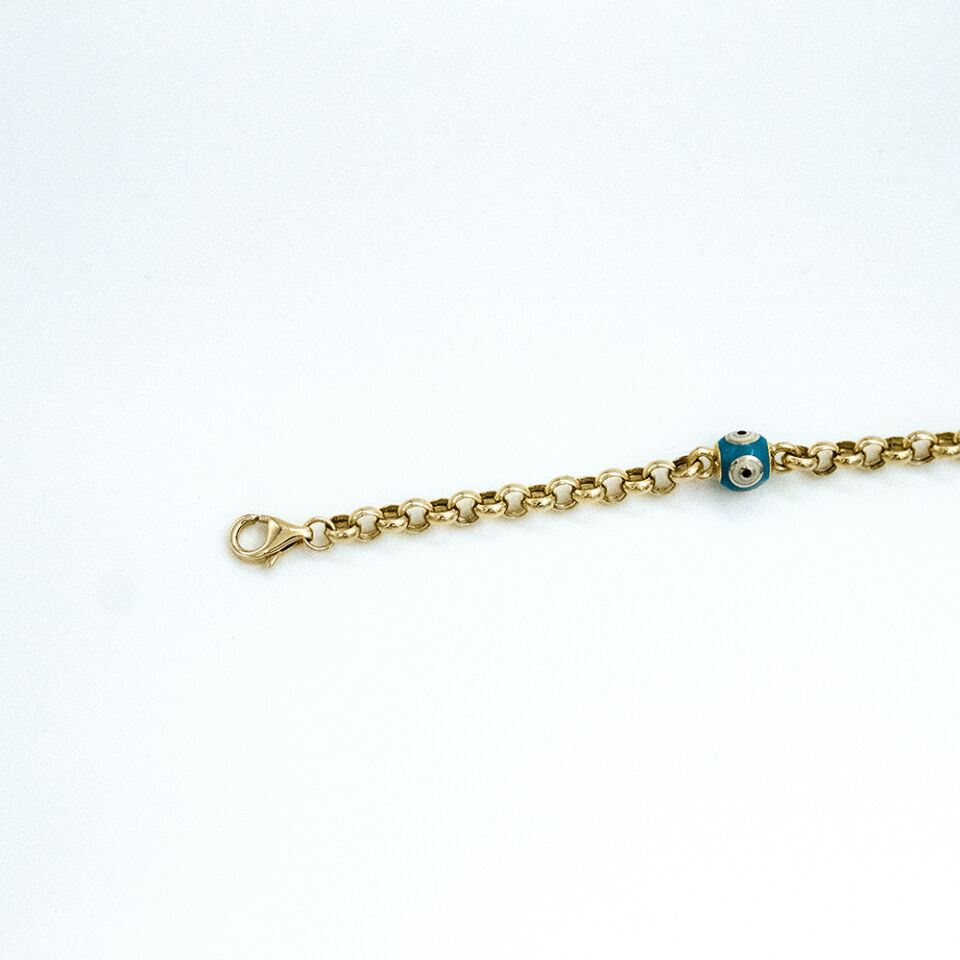 14 Ayar Mavi Mineli Nazar Boncuğu Altın Bileklik