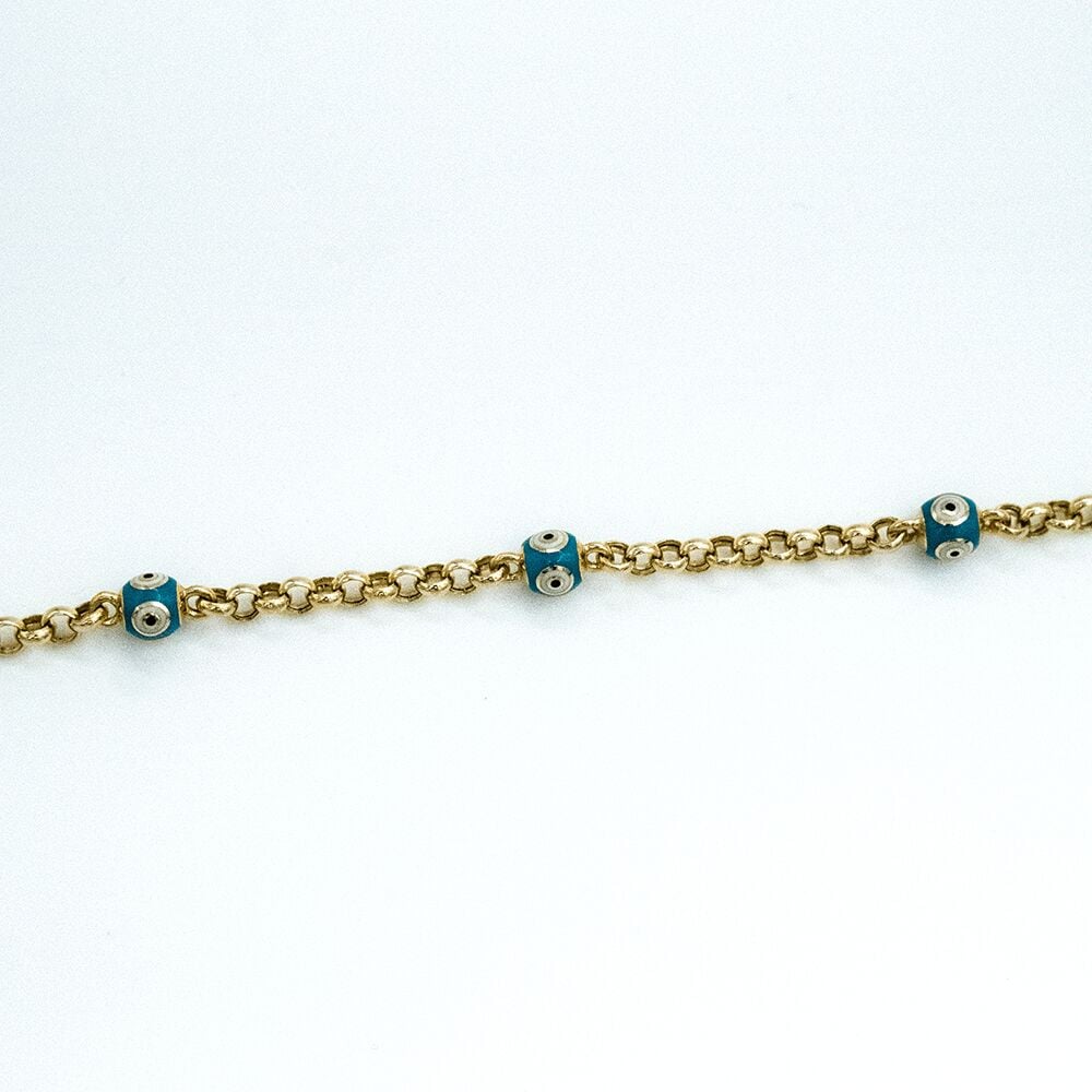 14 Ayar Mavi Mineli Nazar Boncuğu Altın Bileklik