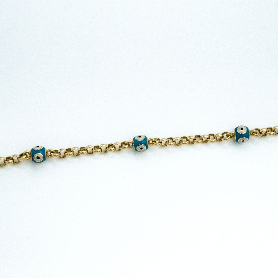 14 Ayar Mavi Mineli Nazar Boncuğu Altın Bileklik