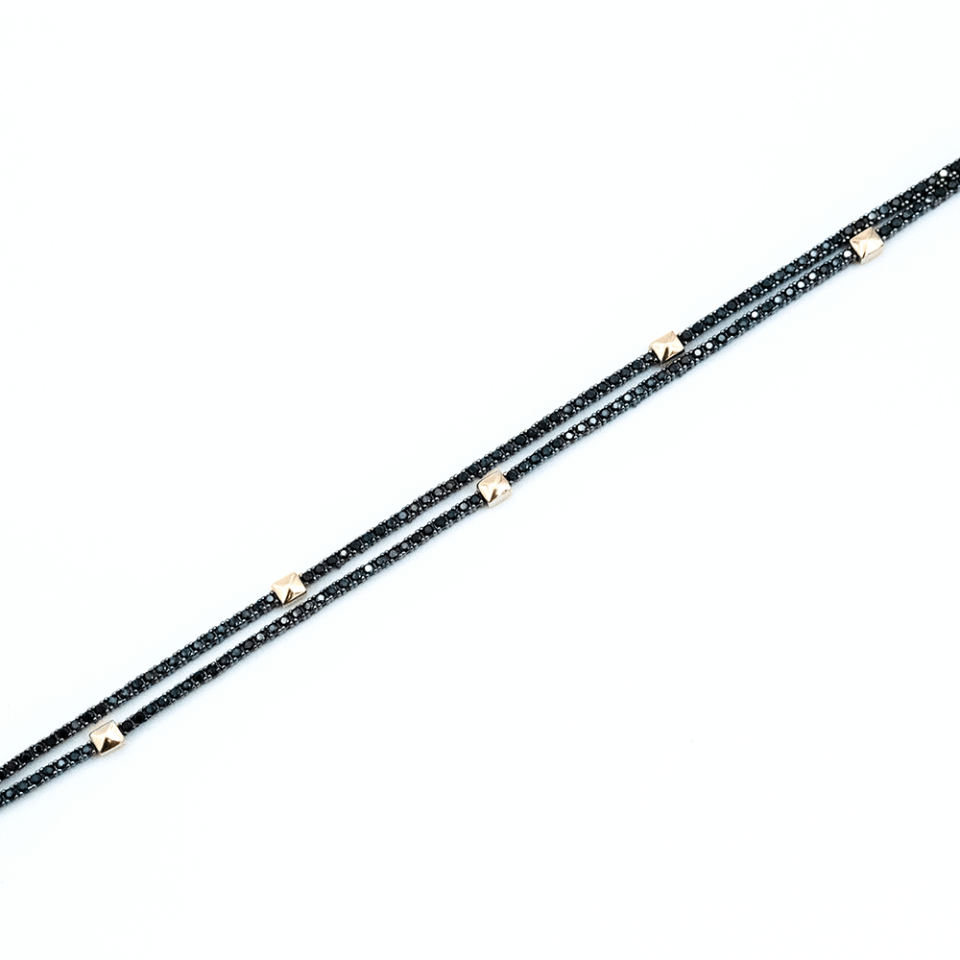 14 Ayar Çift Sıralı Kare Detaylı Unisex Altın Bileklik