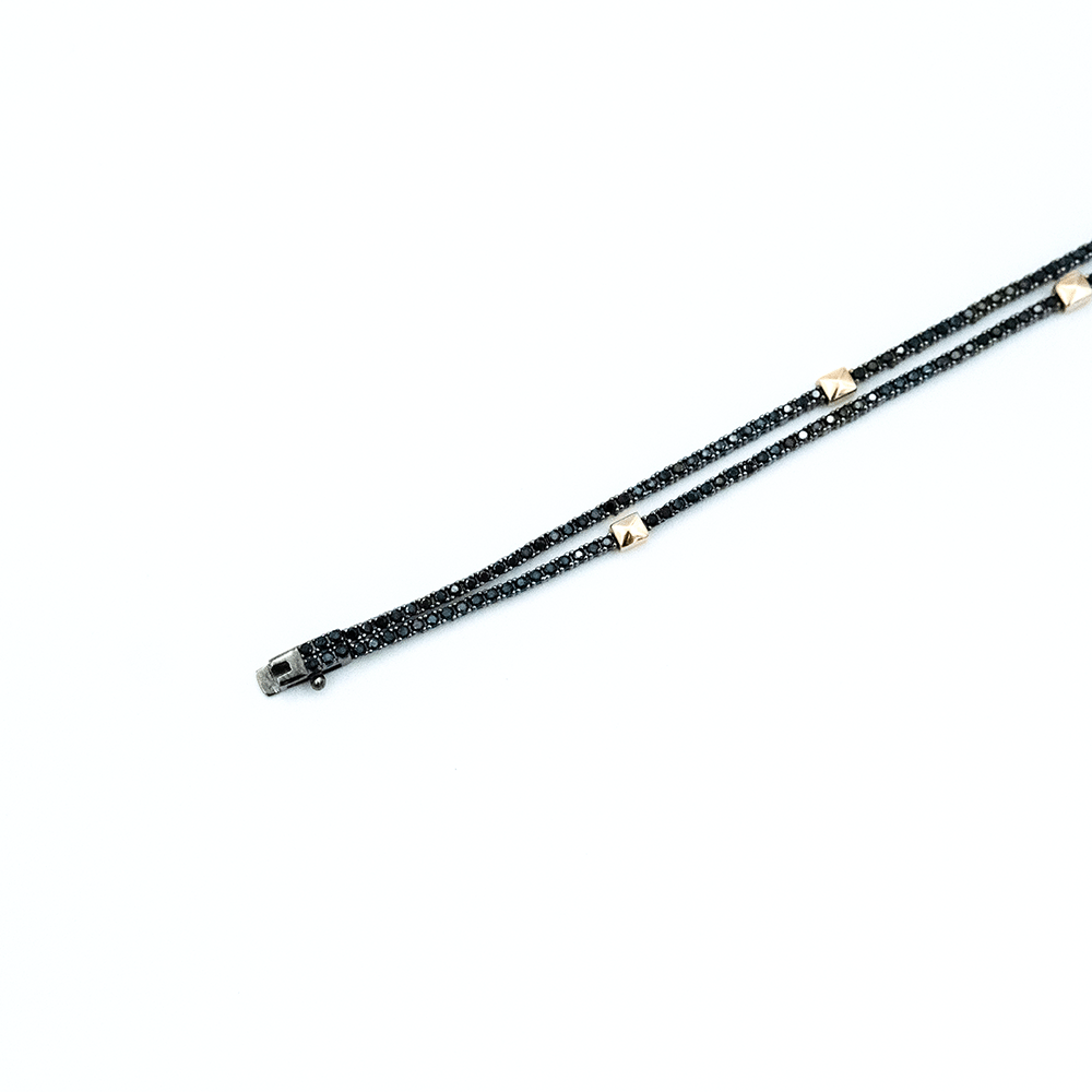 14 Ayar Çift Sıralı Kare Detaylı Unisex Altın Bileklik