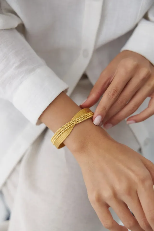 14 Ayar Örgülü Dorika Toplu Hasır Altın Bileklik