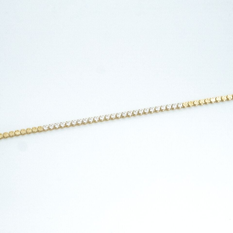 14 Ayar Taşlı ve İşlemeli Altın Bileklik