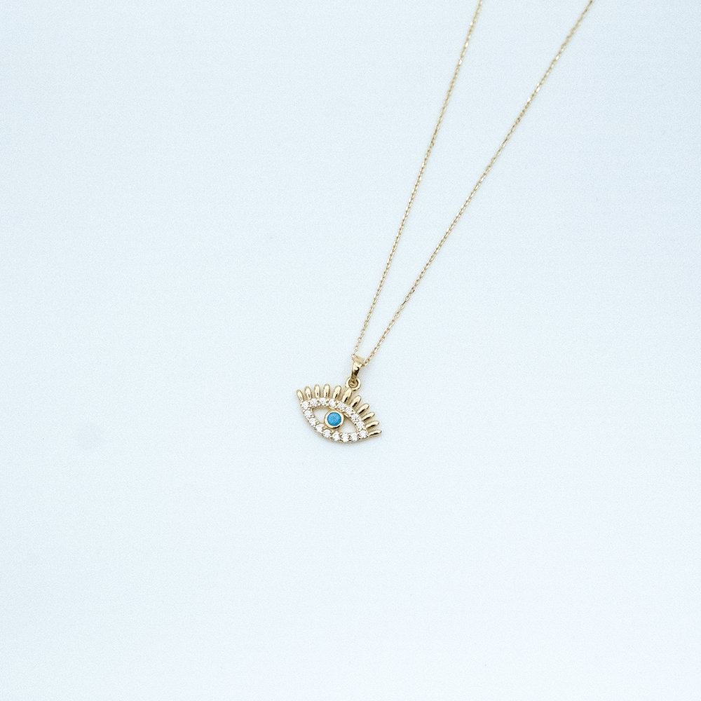 14 Ayar Taşlı Göz Detaylı Altın Kolye