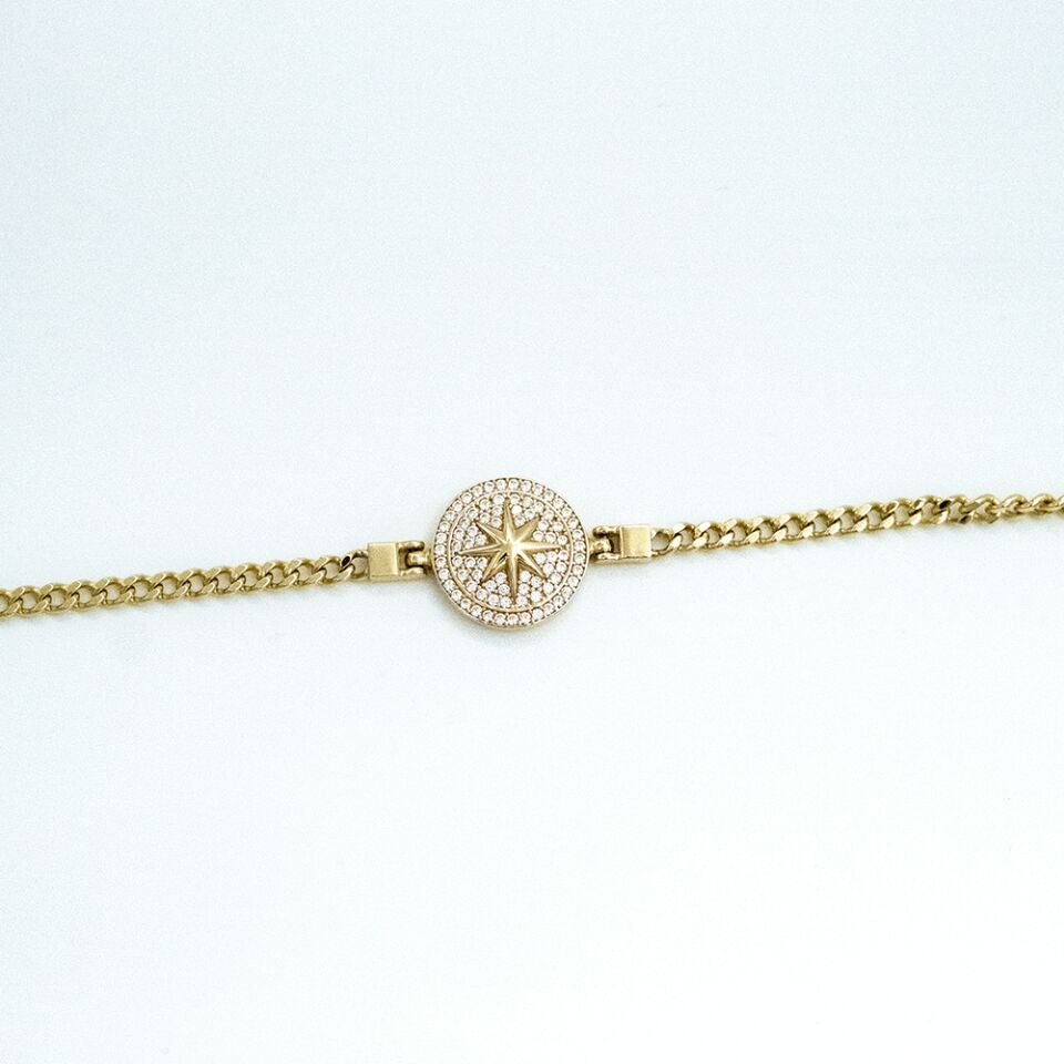 14 Ayar Kuzey Yıldızı Taş Çerçeveli Altın Bileklik