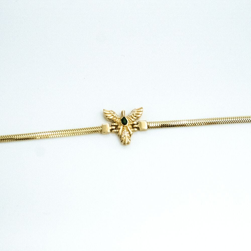 14 Ayar Yeşil Taşlı Anka Kuşu İtalyan Altın Bileklik