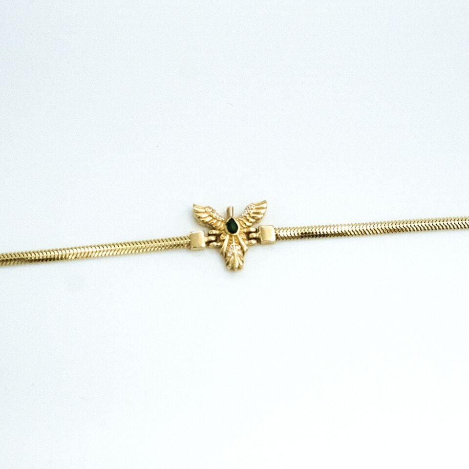 14 Ayar Yeşil Taşlı Anka Kuşu İtalyan Altın Bileklik