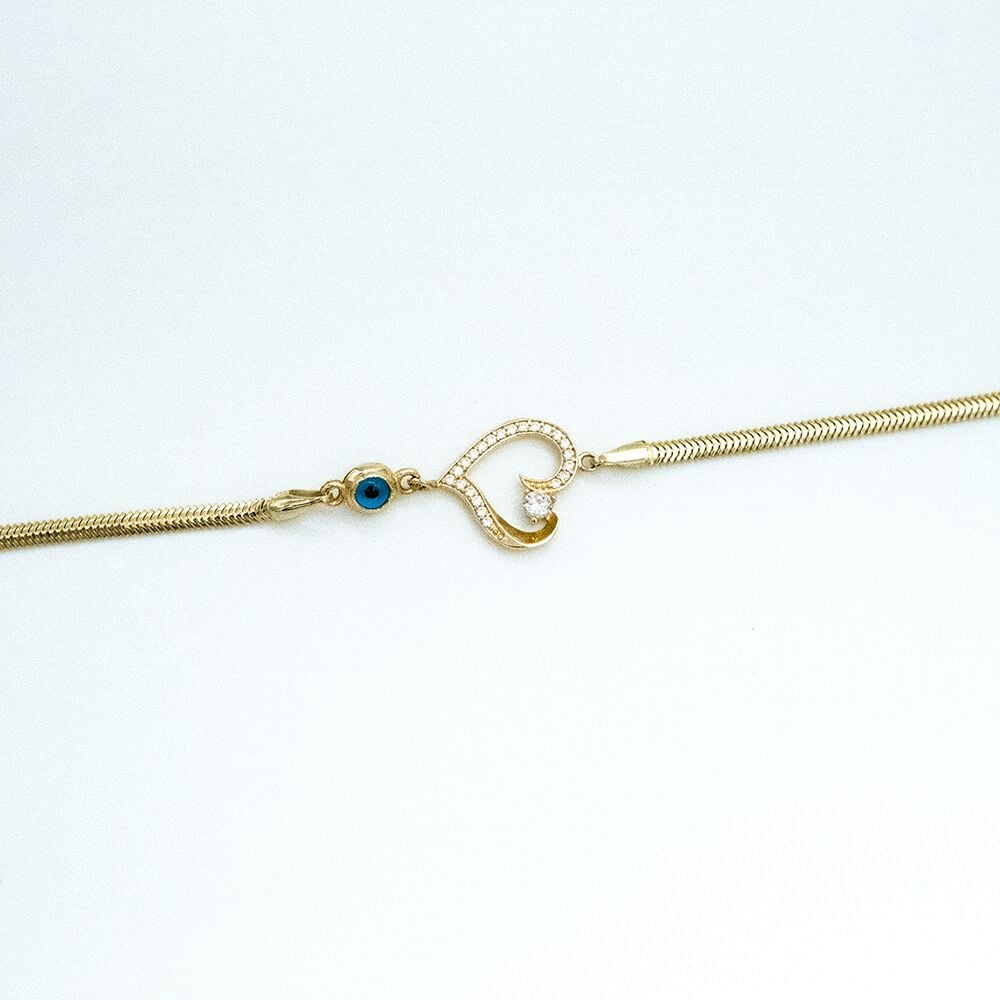 14 Ayar Nazar Boncuklu Taşlı Kalp Altın Bileklik