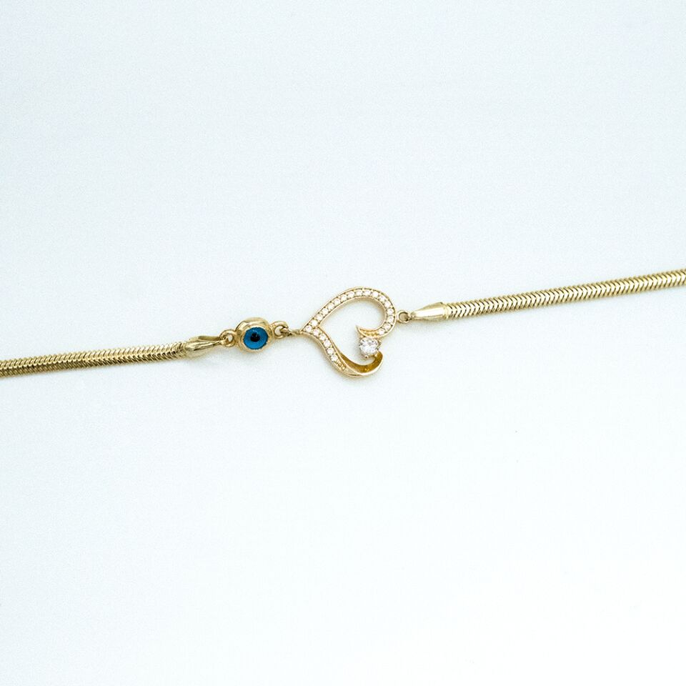 14 Ayar Nazar Boncuklu Taşlı Kalp Altın Bileklik