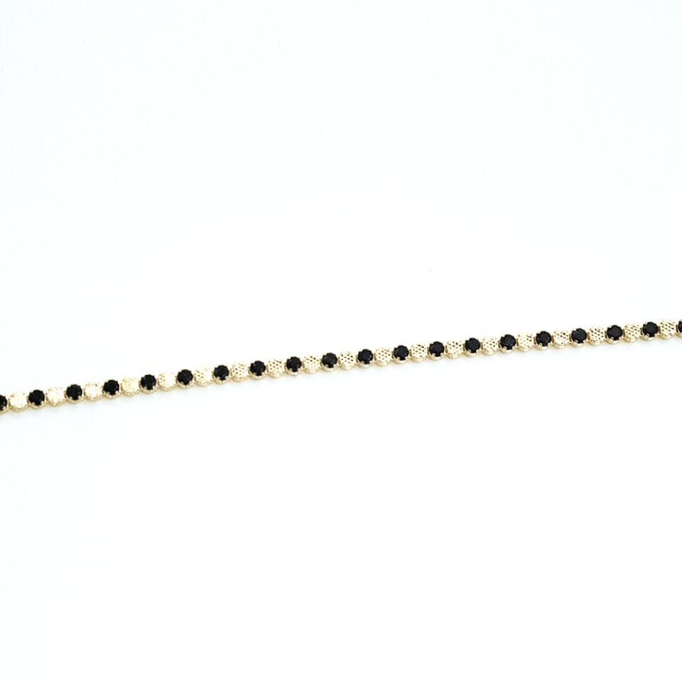 14 Ayar Sarı İşlemeli ve Siyah Taşlı Altın Bileklik