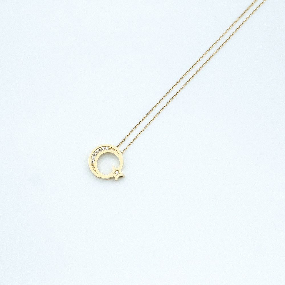 14 Ayar Ay Yıldız Altın Kolye
