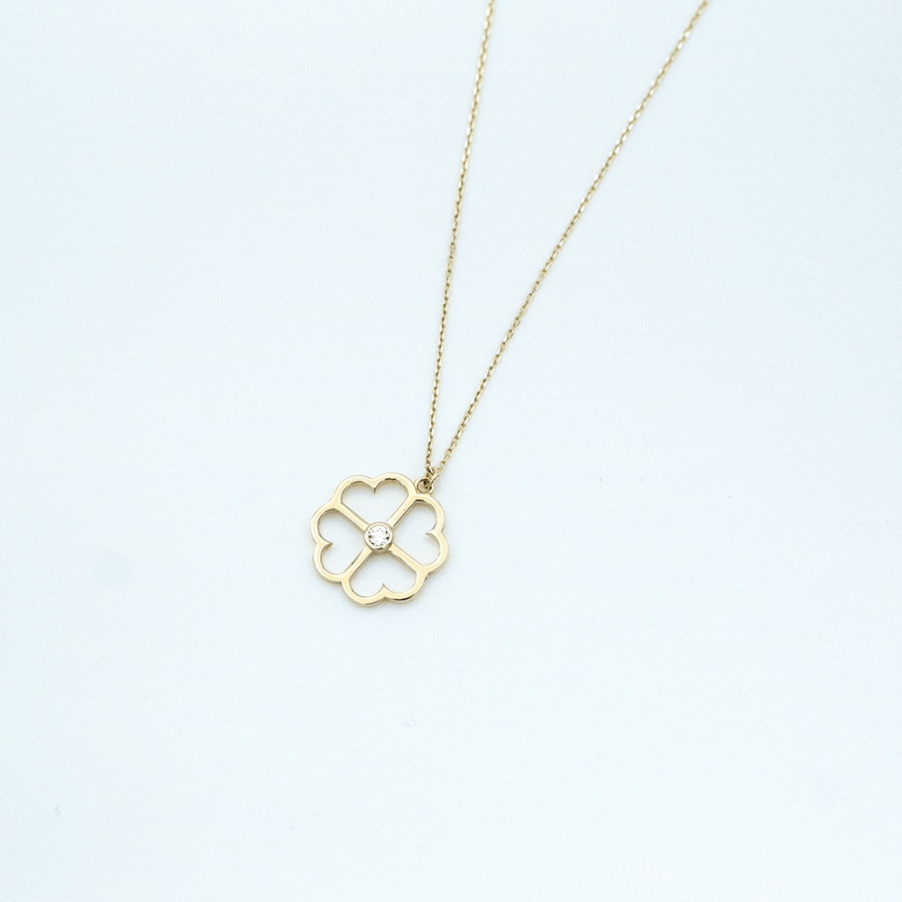 14 Ayar Taşlı Detaylı Kalpli Altın Kolye