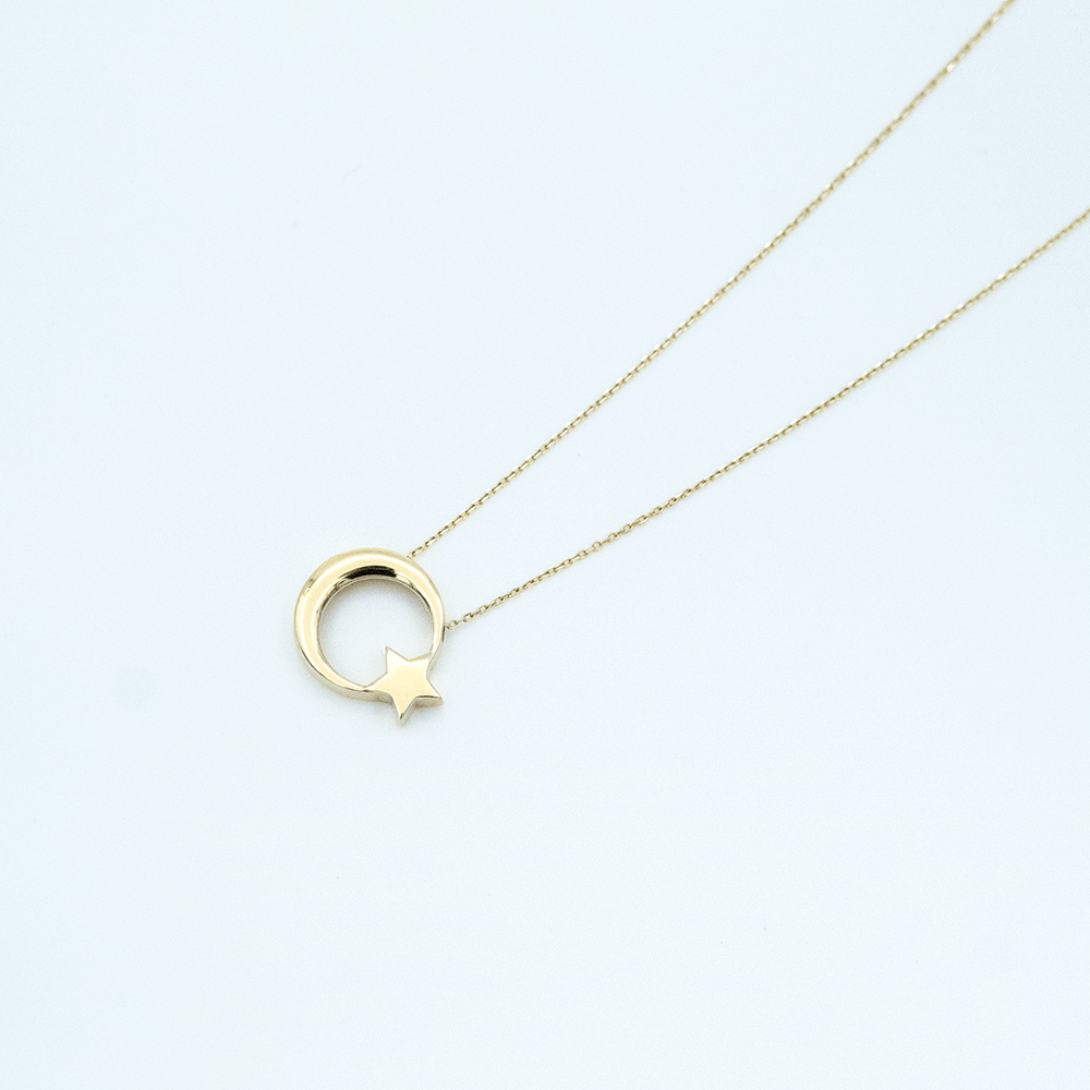 14 Ayar Sade Ay Yıldız Altın Kolye