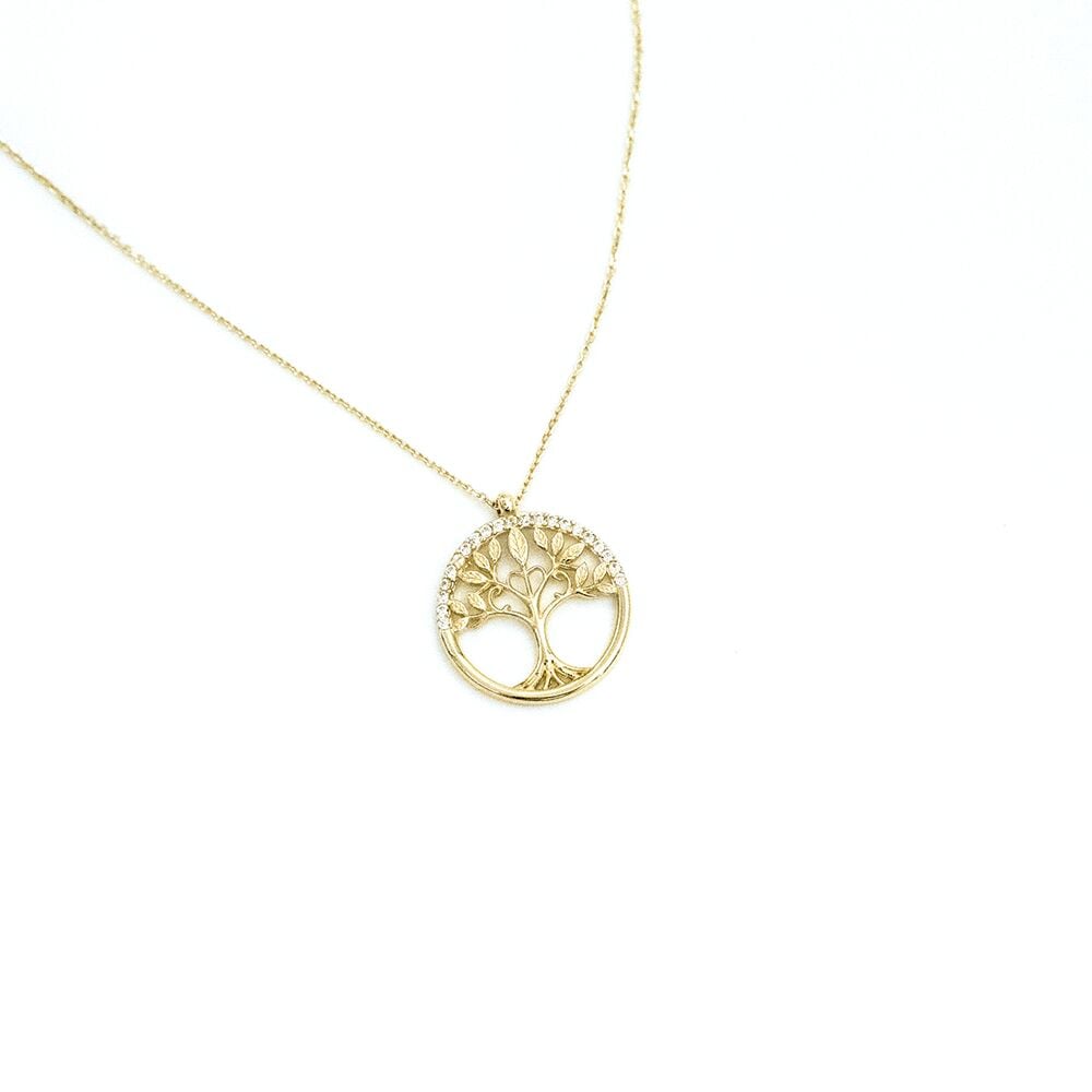 14 Ayar Taşlı Yaşam Ağacı Altın Kolye