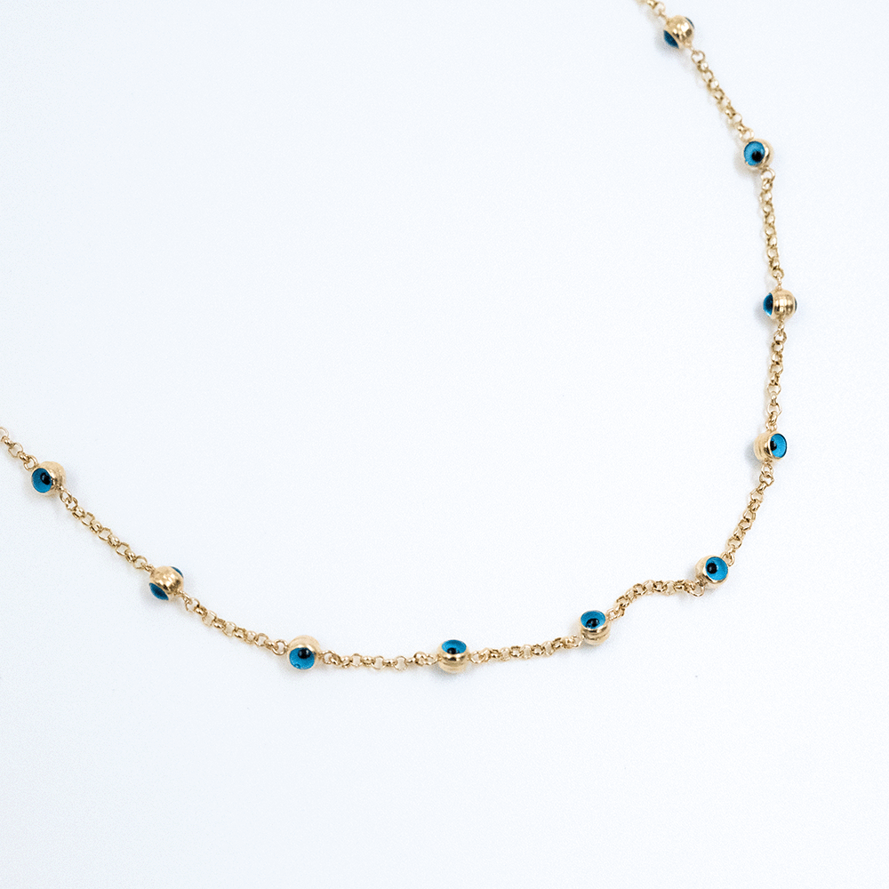 14 Ayar Nazar Boncuklu Sıralı Zincir Altın Kolye