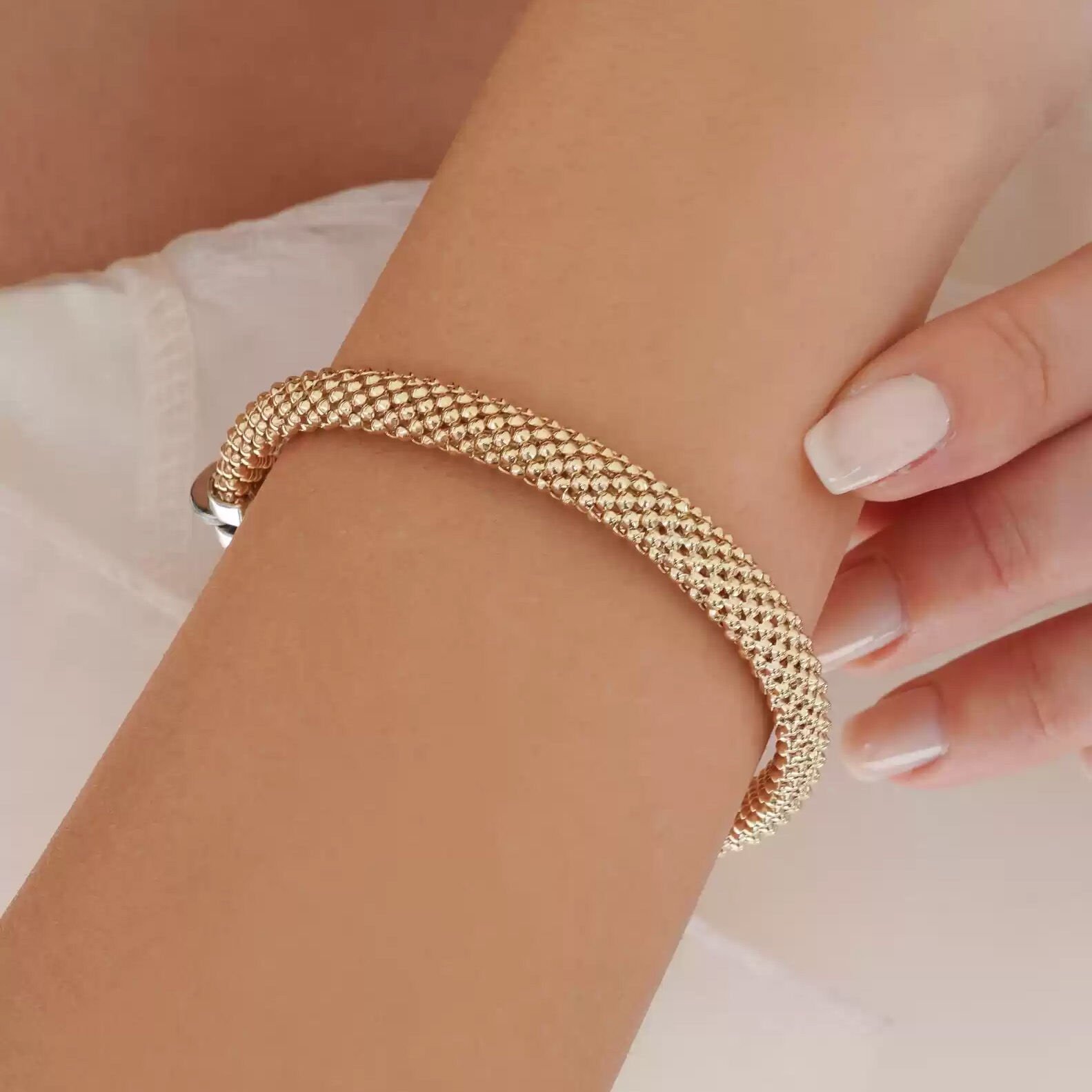 14 Ayar Toplu Sıralı Düz Altın Bileklik