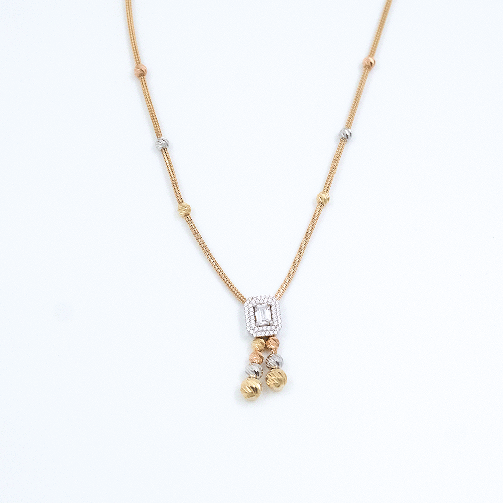 14 Ayar Baget Taşlı Renkli Top Detaylı Altın Kolye