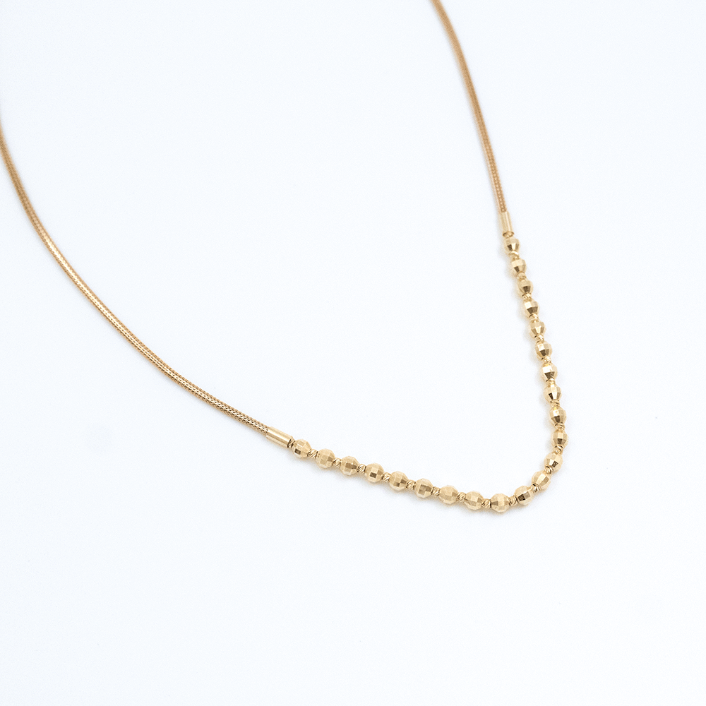 14 Ayar Top Sıralı Örgü Zincirli Altın Kolye